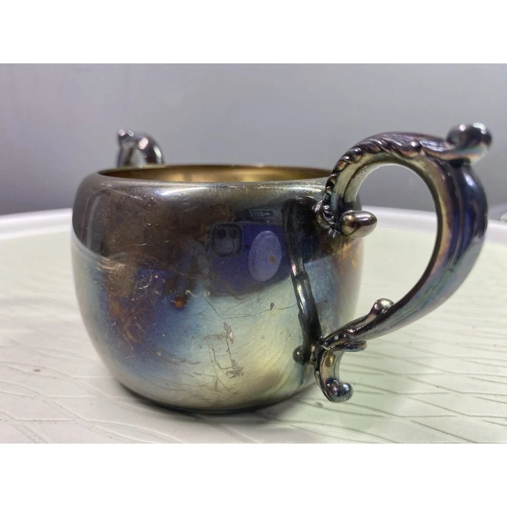 WM Rogers & Son Victorian Silverplate Sugar‎ Bowl-Handles-Open Top -Antique